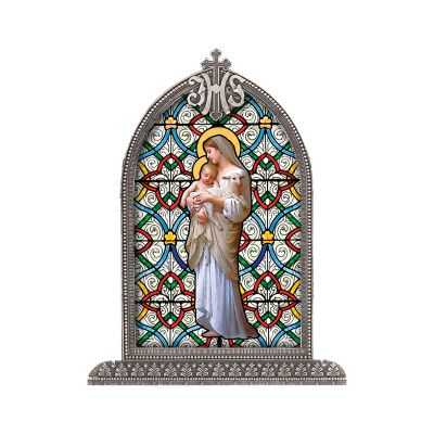 Our Lady Of Divine Innocence Italian Art Glass In Arched Frame -  - SG830-298