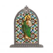 Saint Jude Textured Italian Art Glass In Arched Frame