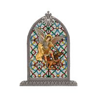 Saint Michael Textured Italian Art Glass In Arched Frame