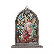 Guardian Angel Textured Italian Art Glass In Arched Frame
