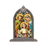 Holy Family Textured Italian Art Glass In Arched Frame