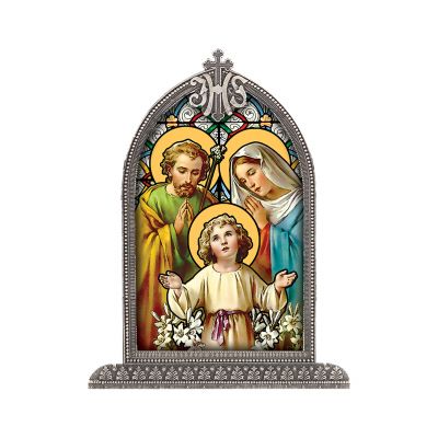 Holy Family Textured Italian Art Glass In Arched Frame - 846218056107 - SG830-361