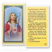 25pk - Acceptance Prayer with Sacred Heart of Jesus and Cross Laminated Holy Card  Pk 25