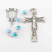Aqua And Fuchsia Crackeled Bead Rosary
