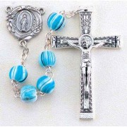 Aqua Grained Round Wood Bead Rosary