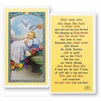 25pk - Baptism with God Sent You The Best He Had a Baby Girl Laminated Holy Card  Pk 25