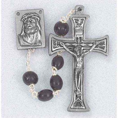 Black Oval Wood Beads Handcrafted Rosary - 846218022409 - 01282BK