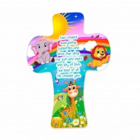 Child Rainbow Jungle 5 1/2" Cross In Clear Pvc Box