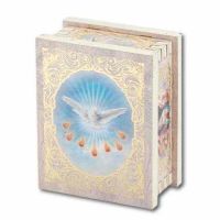 Confirmation Natural Wood Square White Rosary Box