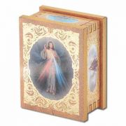 Divine Mercy Natural Wood Square Rosary Box
