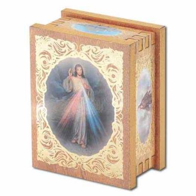 Divine Mercy Natural Wood Square Rosary Box - 846218073968 - 4000-123