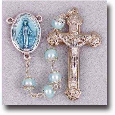 Double Capped Blue Pearl Beads Handcrafted Rosary - 846218027107 - 109BL