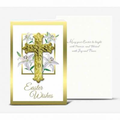 Easter Lillies w/Crucifix Gold Embossed Italian Easter Card (20 Pack) - 846218074415 - EC-9101