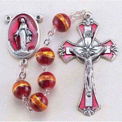 Garnet Gold Foiled Glass Round Bead Rosary - 846218051751 - 406GT