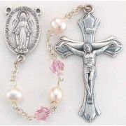 Genuine Fresh Water Pearls With Pink Crystal Beads Handcrafted Rosary