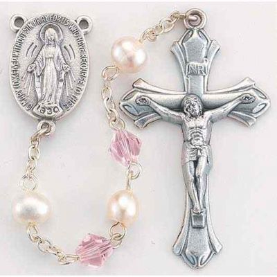 Genuine Fresh Water Pearls With Pink Crystal Beads Handcrafted Rosary - 846218035324 - 034CP