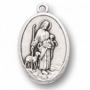 25pk - 1" Oval Oxidized Good Shepherd Pray for Us Medal  sold in inc of 25