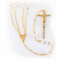 Imitation Pearl Lasso Wedding Rosary with Gold Plated Chain 36"