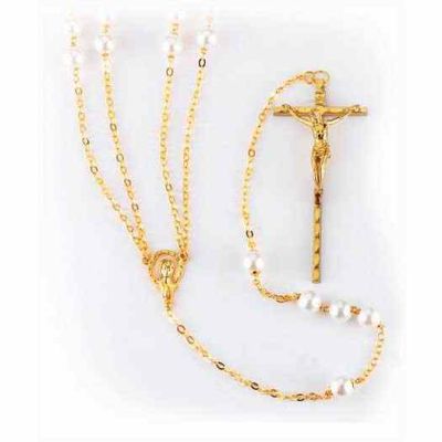 Imitation Pearl Lasso Wedding Rosary with Gold Plated Chain 36" - 846218018136 - 072-07