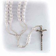 Imitation Pearl Lasso Wedding Rosary with Silver Plated Chain 36"