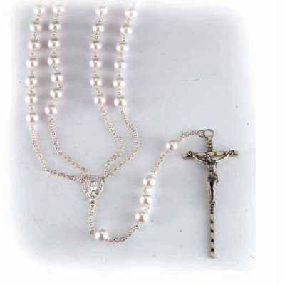 Imitation Pearl Lasso Wedding Rosary with Silver Plated Chain 36" - 846218018129 - 072-06