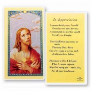 25pk - In Appreciation with Sacred Heart of Jesus Laminated Holy Card  Pk 25