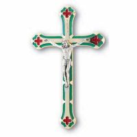Italian 5'' Silver Plated Green Enameled Salerni Cross
