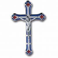 Italian 7 inch Silver Plated Blue Enameled Salerni Cross