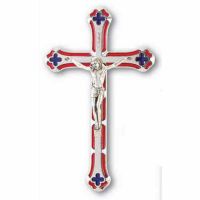 Italian 7'' Silver Plated Red Enameled Salerni Cross