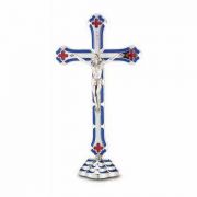 Italian 8'' Standing Silver Plated Blue Enameled Salerni Cross