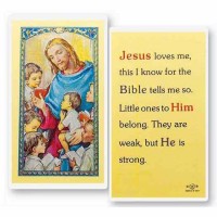25pk - Jesus Loves Me with Christ and Kids Laminated Holy Card  Pk 25