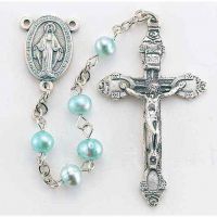 Light Blue Genuine Fresh Water Pearl Round Bead Rosary