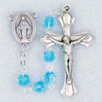 March-Aqua Deluxe Birthstone Rosary 20 inch