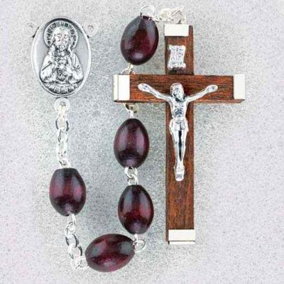 Maroon Oval Boxwood Beads Handcrafted Rosary - 846218011328 - 165MR