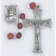 Maroon Oval Wood Beads Handcrafted Rosary