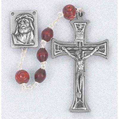 Maroon Oval Wood Beads Handcrafted Rosary - 846218022256 - 01282MR