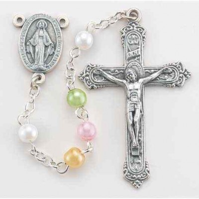 Multi-color Faux Pearl Round Bead Rosary - 846218039971 - 255MC