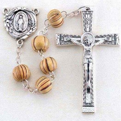 Natural Grained Round Wood Bead Rosary - 846218051775 - 416LBN