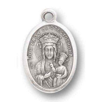 Our Lady Of Czestochowa/Sacred Heart Silver Oxidized Medal (25 Pack) - 846218076983 - 1086-223