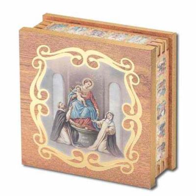 Our Lady Of The Rosary Natural Wood Square Rosary Box - 846218074002 - 4001-212