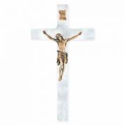 Pearlized White Cross With Antiqued Gold Corpus 7 inch