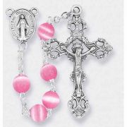 Pink Cat's Eye Glass Beads Rosary 18 inch