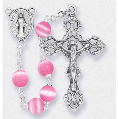 Pink Cat s Eye Glass Beads Rosary 18 inch - 846218012134 - 01136PK