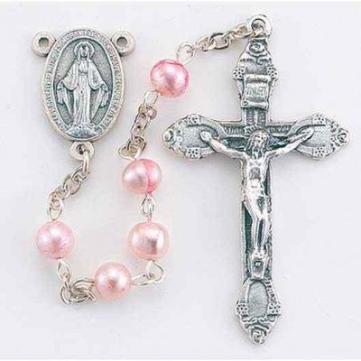 Pink Genuine Fresh Water Pearl Round Bead Rosary - 846218040946 - 255PK
