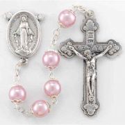 Rose Faux Pearl Double Capped Round Bead Rosary