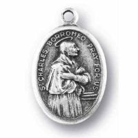 Saint Charles Borromeo Silver Oxidized Medal (25 Pack)