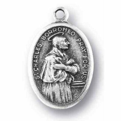 Saint Charles Borromeo Silver Oxidized Medal (25 Pack) - 846218077300 - 1086-424