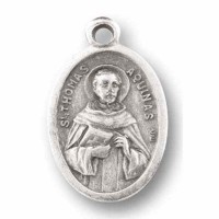 25pk - 1" Oval Oxidized Saint Thomas Aquinas Pray for Us Medal  sold in inc of 25