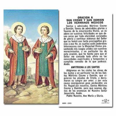 Saints Cosmos And Damian 2 x 4 inch Holy Cards - (Pack of 100) - 846218008502 - 600-293