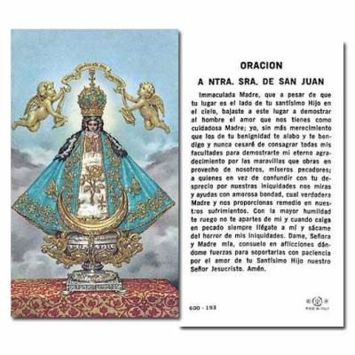 Virgen De San Juan 2 x 4 inch Holy Card - (Pack of 100) - 846218007062 - 600-193